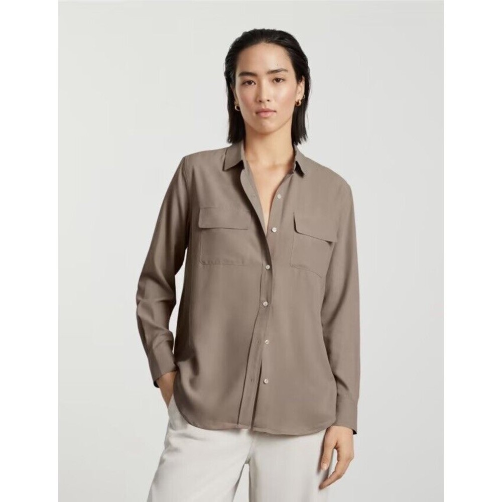 Everlane Taupe Button-Up Blouse